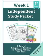 First Grade Independent Study Packet - Week 1