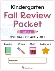 Kindergarten Fall Review Packet - Week 2