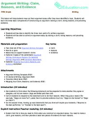 Argument Writing: Claim, Reasons, and Evidence