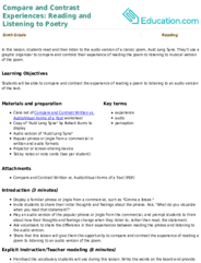 Compare and Contrast Experiences: Reading and Listening to Poetry