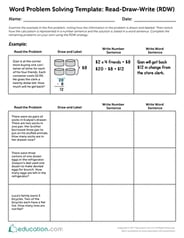 Word Problem Solving Template - Read, Draw, Write