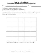 Four in a Row Game - Practice Two-Step Word Problems with Mixed Operations