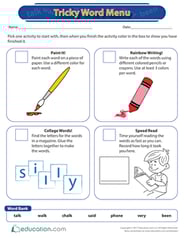 Tricky Word Menu