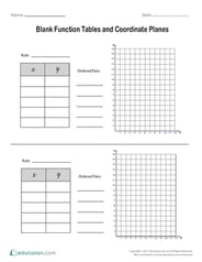 Blank Function Tables and Coordinate Planes