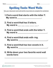 Spelling Tools: Word Walls