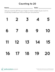 Counting to 20 Assessment