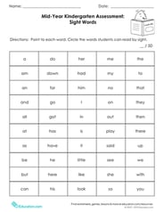 Mid-Year Assessment: Sight Words