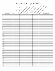 Class Literacy Concepts Checklist