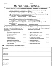 Imperative Interrogative Declarative And Exclamatory Sentences Worksheets
