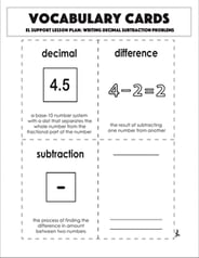 Vocabulary Cards: Writing Decimal Subtraction Problems