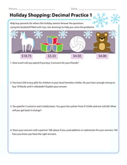 Holiday Shopping: Decimal Practice 1
