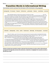Transition Words And Phrases Worksheet Transitional Words List