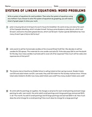 Linear Equations Word Problems Worksheet With Answers Systems Of