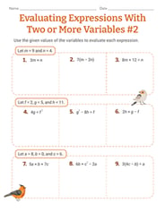 Evaluating Expressions Worksheets 7th Grade