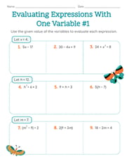 Evaluating Algebraic Expressions Worksheet Grade 6 Grade 6 Ontario