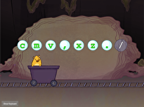 Bottom Row Typing: V-M-C-X-Z-Comma-Period-Slash with Gem Miner