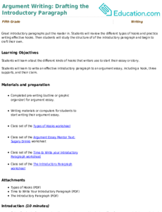 Argument Writing: Drafting the Introductory Paragraph