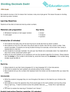 Dividing Decimals Dash!