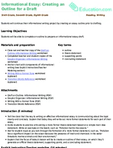 Informational Essay: Creating an Outline for a Draft