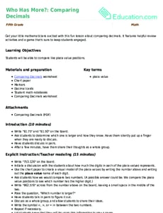 Who Has More?: Comparing Decimals