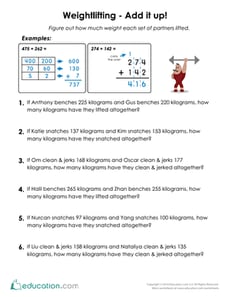 Weightlifting Addition Word Problems