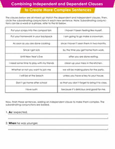 Combining Independent and Dependent Clauses to Create More Complex Sentences