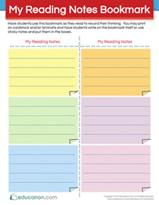 My Reading Notes Bookmark