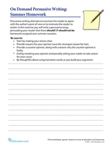On Demand Persuasive Writing: Summer Homework