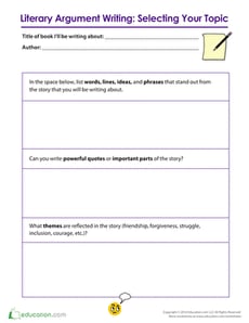 Literary Argument Writing: Selecting Your Topic
