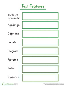 Text Features Chart