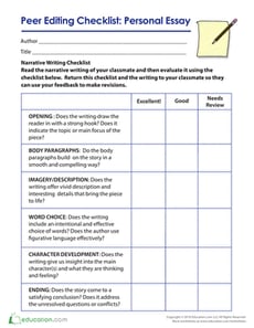 Peer Editing Checklist: Personal Essay