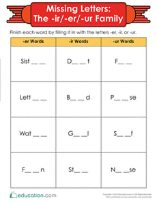 Find the Missing -er, -ir-, ur Letters