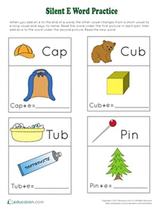 Silent E Word Practice