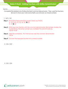 Make It Work! Adding Fractions with Unlike Denominators