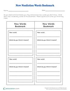 New Nonfiction Words Bookmark