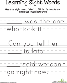 Learning Sight Words: "She"