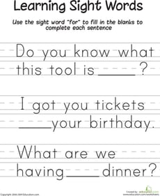 Learning Sight Words: "For"