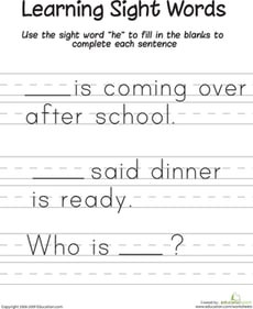  Learning Sight Words: "He"