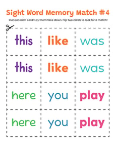 Sight Word Memory Match #4