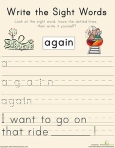 Write the Sight Words: "Again"