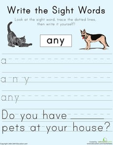 Write the Sight Words: "Any"