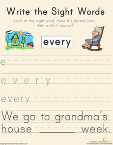 Write the Sight Words: "Every"