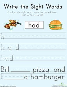 Write the Sight Words: "Had"