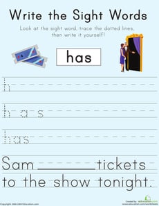Write the Sight Words: "Has"