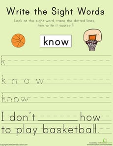 Write the Sight Words: "Know"