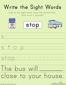 Write the Sight Words: "Stop"