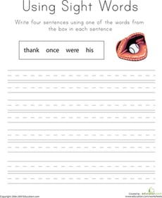 Using Sight Words: Thank, Once, Were, His