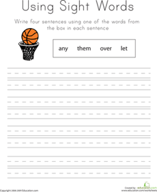Using Sight Words: Any, Them, Over, Let