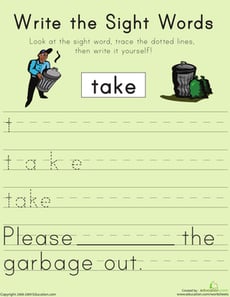 Write the Sight Words: "Take"