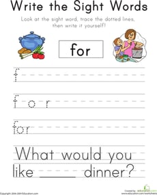 Write the Sight Words: "For"